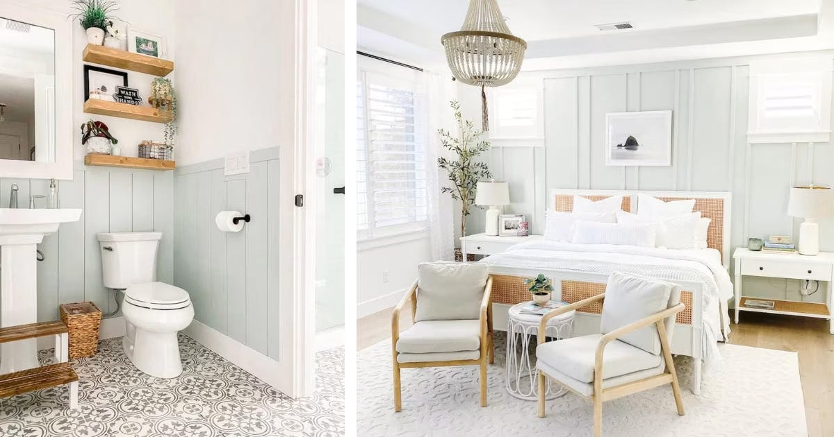 Sea Salt SW 6204 from Sherwin Williams, featured in the House of Hood's bathroom and bedroom.