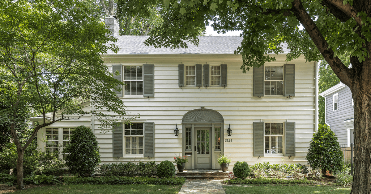 White house with green shutters