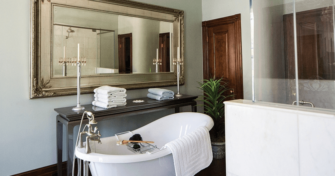 Bathroom, painted in a shade of white, by Chris Edwards in Charlotte Magazine