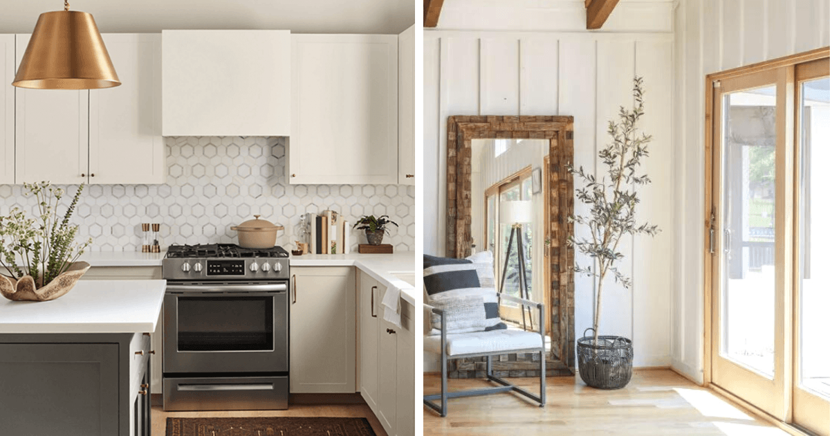 Shoji White SW 7042; left image from Sherwin-Williams; right photo by Erica Van Slyke