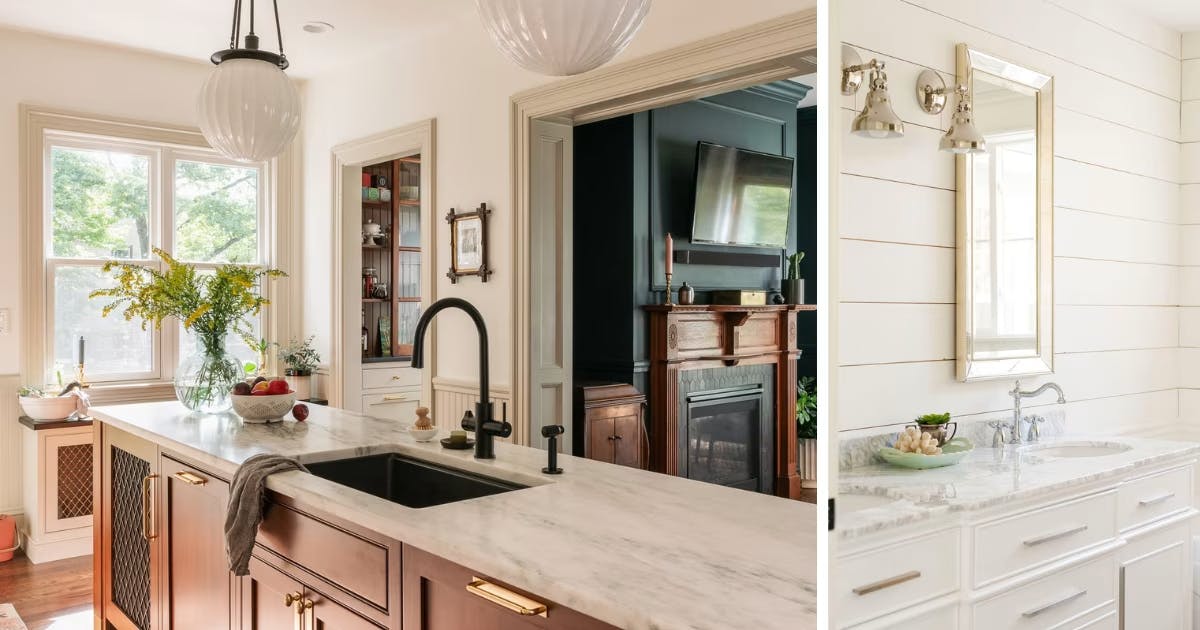 Alabaster SW 7008 by Sherwin-Williams; left photo from Renovation Husbands; right photo from Harper House