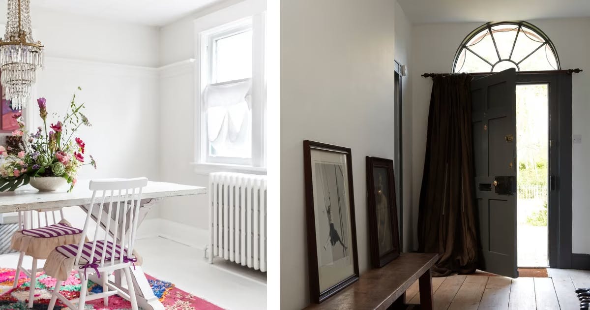 Strong White by Farrow & Ball; left photo by Lauren Kolyn; right photo from Farrow & Ball