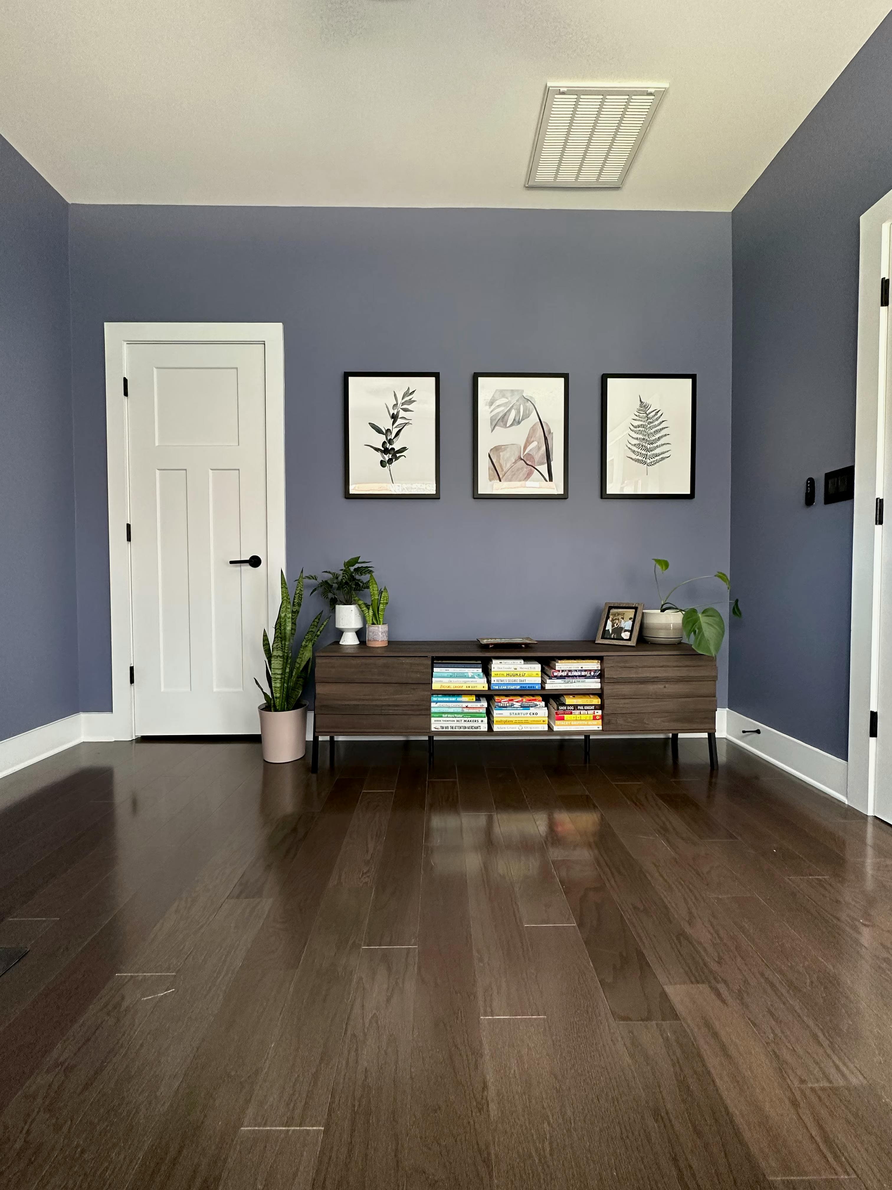 A home office in Charlotte, painted in Soulful Blue SW 6543 by Sherwin-Williams.

Interior paint project completed by Craftwork.